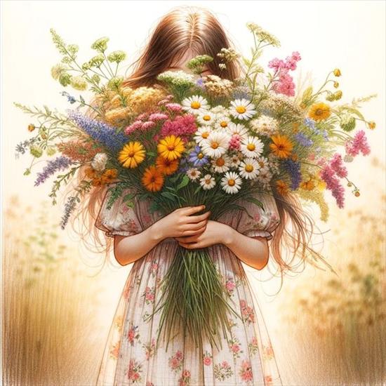 Ilustracje-obrazki dla dzieci - dziewczynka z kwiatamiod Renatki-Dziękuję .jpg